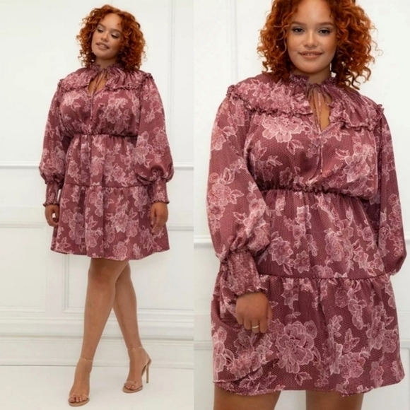 NWT ELOQUII PUFF SLEEVE BOHO FLORAL DRESS - Picture 1 of 4